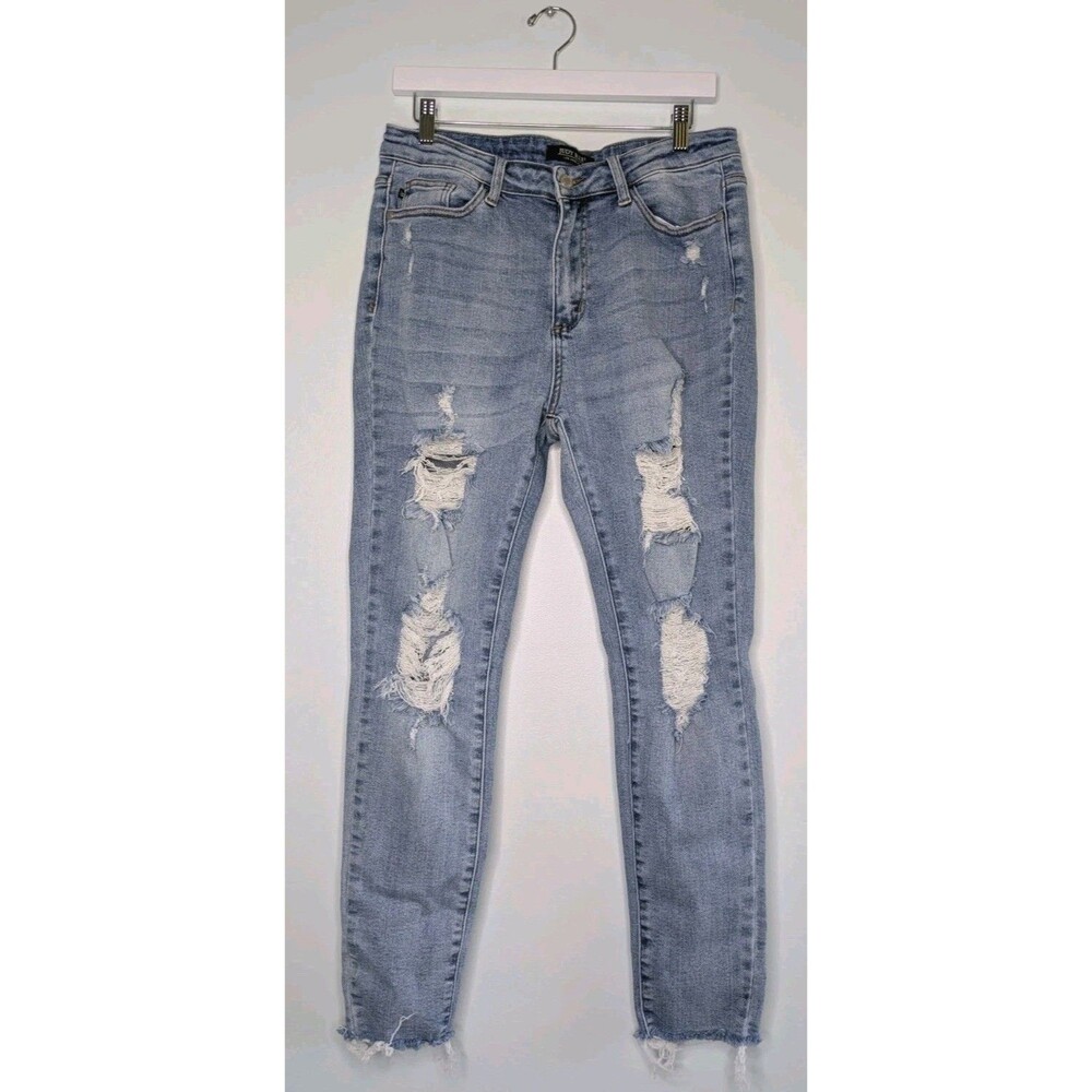Judy Blue Skinny Fit Jeans Distressed Light Wash Frayed Hem Women’s Size 11/30